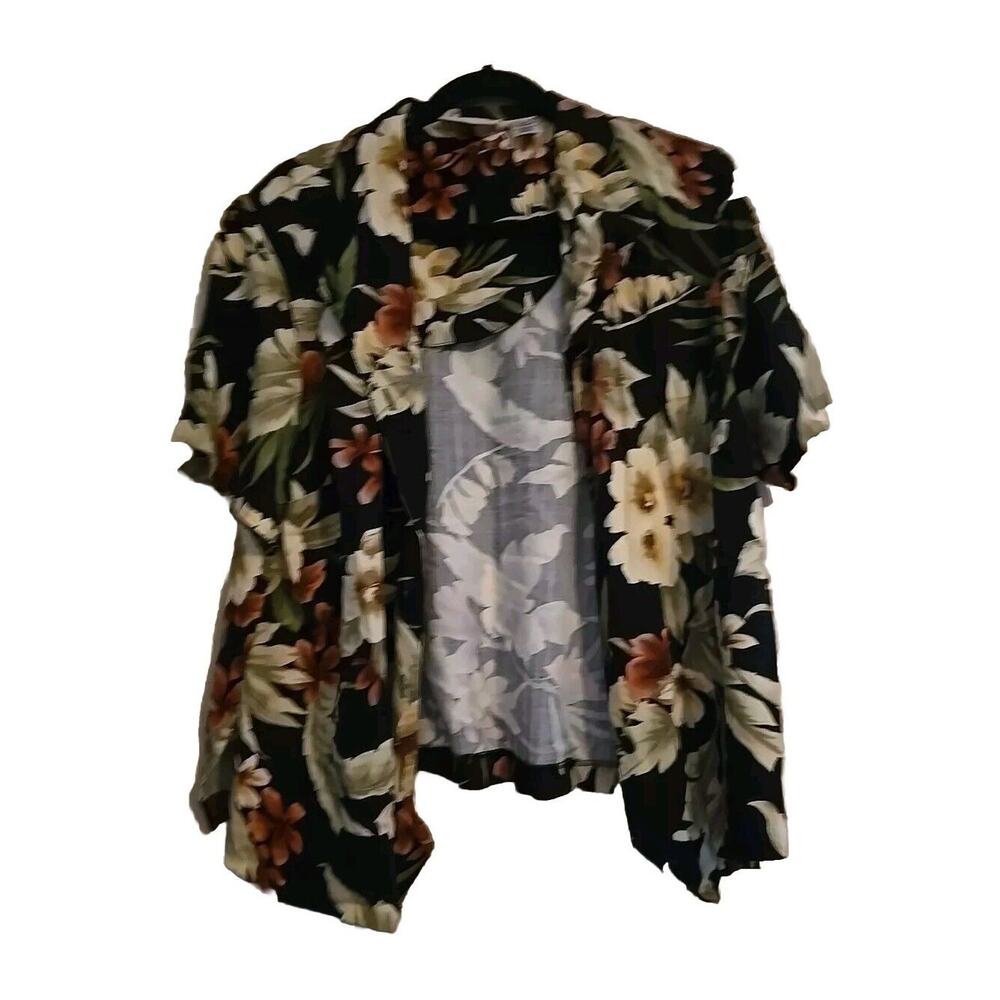 Alfred Dunner Black Hawaiian Beach Short Sleeve Button Down Shirt Womans Sz 16W